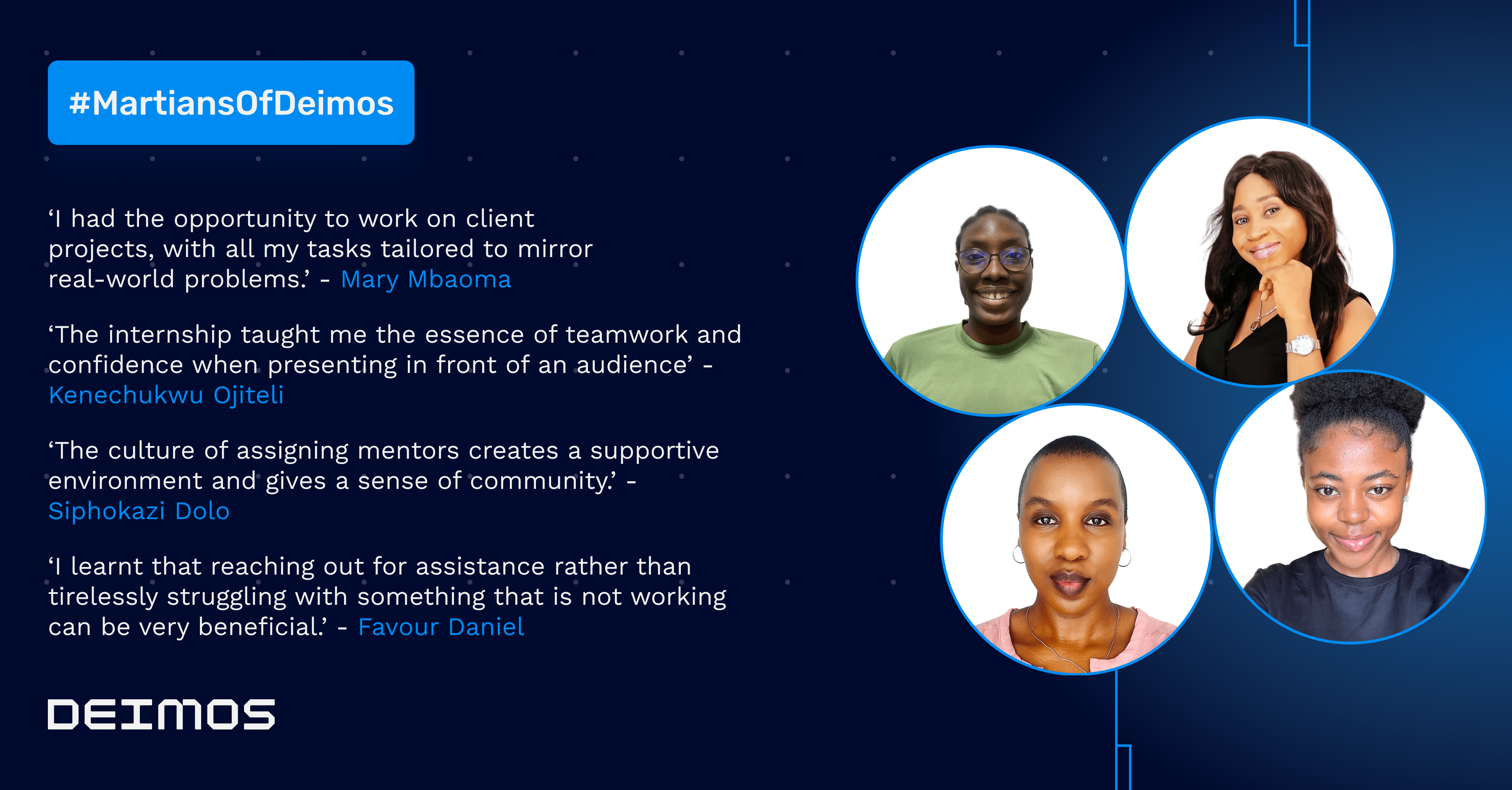 Deimos SRE Interns: Mary Mbaoma, Kene Ojiteli, Favour Daniel, and Siphokazi Dolo